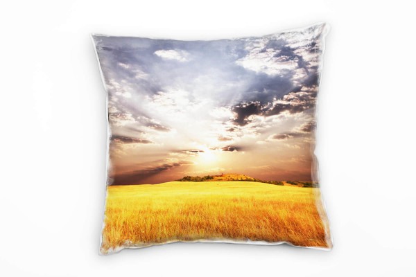 Paul Sinus Art Landschaft, gelb, grau, blau, Feld, Sonne Deko Kissen 40x40cm für Couch Sofa Lounge Zierkissen