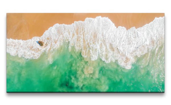 Paul Sinus Art Leinwandbild 120x60cm Meer von Oben Vogelperspektive Welle Strand Atemberaubend