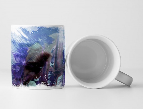 Paul Sinus Art Tasse Geschenk türkis, kornblumenblauer Hintergrund; dunkelbraune, violette Abstraktion