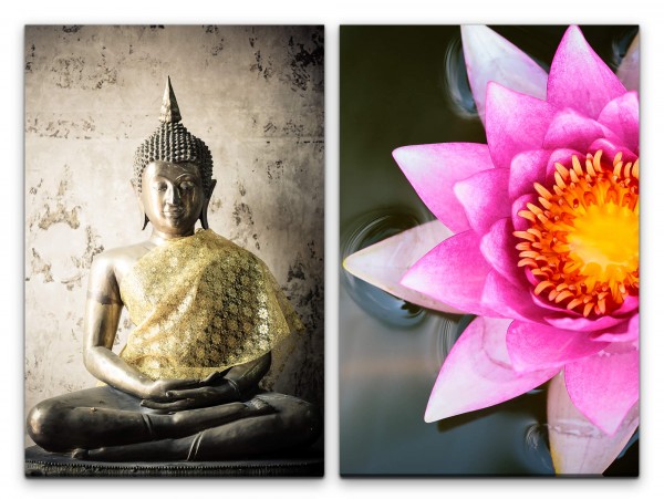 Paul Sinus Art 2 Bilder je 60x90cm Lotus Wasserblume Buddha Meditation Ruhe Asien positive Energie