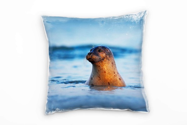 Paul Sinus Art Tiere, Robe im Wasser, blau, braun Deko Kissen 40x40cm für Couch Sofa Lounge Zierkissen