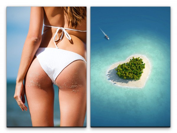 Paul Sinus Art 2 Bilder je 60x90cm Bikini Sexy Herzinsel Traumurlaub Traumhaft Süden Meer