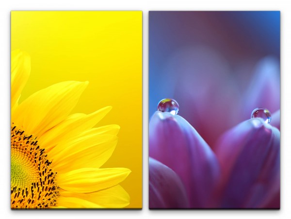 Paul Sinus Art 2 Bilder je 60x90cm Sonnenblume Gelb Wassertropfen Tropfen Nahaufnahme Fotokunst Makrofotografie