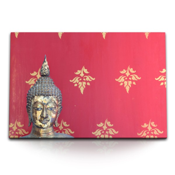 Paul Sinus Art 120x80cm Wandbild auf Leinwand Buddhastatue Buddha Buddhismus Bronzekopf Rot