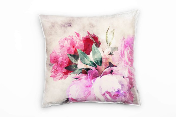 Paul Sinus Art Vintage, Blumen, Blüten rosa, pink, grün Deko Kissen 40x40cm für Couch Sofa Lounge Zierkissen