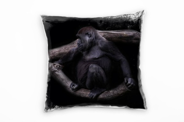 Paul Sinus Art Tiere, Gorilla auf einem Ast, braun, schwarz Deko Kissen 40x40cm für Couch Sofa Lounge Zierkissen