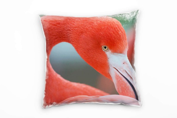 Paul Sinus Art Tiere, Flamingo, Portrait, orange Deko Kissen 40x40cm für Couch Sofa Lounge Zierkissen