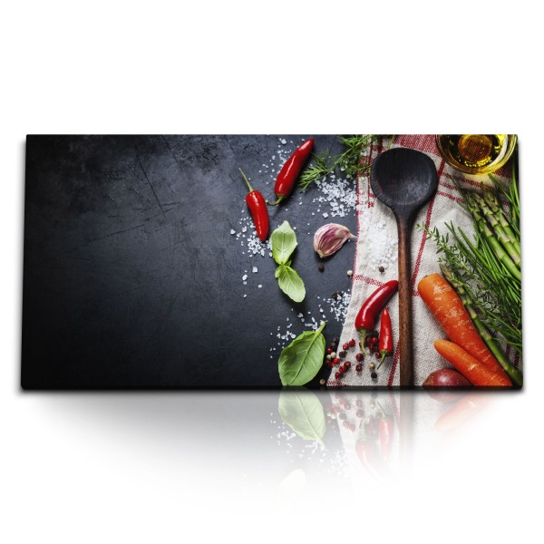 Paul Sinus Art Kunstdruck Bilder 120x60cm Küche Gewürze Holzlöffel Kochen Salz