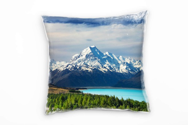 Paul Sinus Art Landschaft, bunt, Bergsee, Berge, Wald Deko Kissen 40x40cm für Couch Sofa Lounge Zierkissen