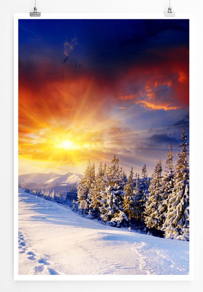 Paul Sinus Art 60x90cm Landschaftsfotografie Poster Bunter Sonnenaufgang in Schneelandschaft