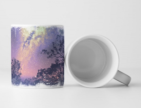 Paul Sinus Art Tasse Geschenk Illustration eines Mannes im Hintergrund Bäume und die Milchstraße