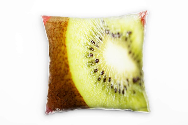 Paul Sinus Art Macro, Kiwi, Obst, grün, braun, rot Deko Kissen 40x40cm für Couch Sofa Lounge Zierkissen