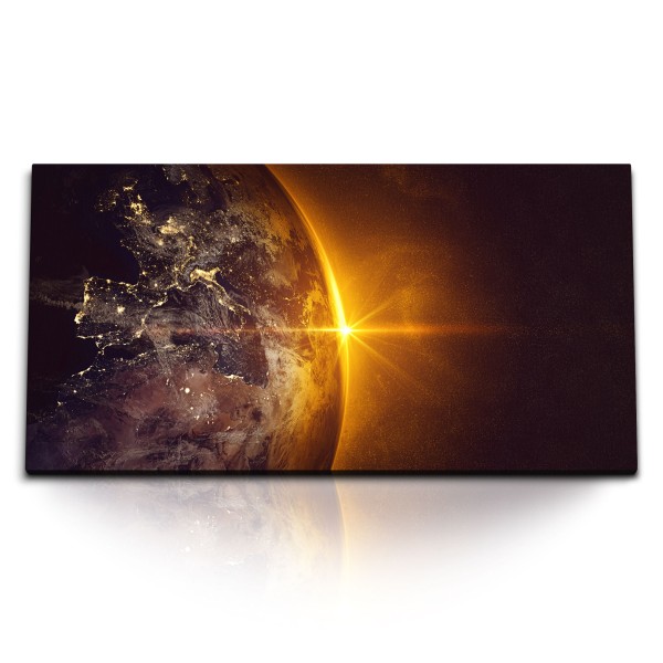 Paul Sinus Art Kunstdruck Bilder 120x60cm Planet Erde Sonnenuntergang Globus Weltall