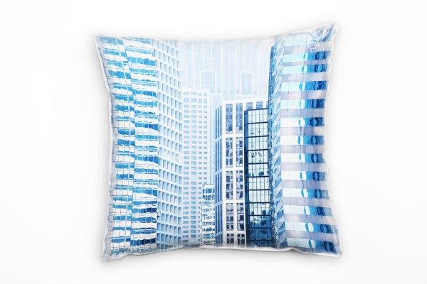 Paul Sinus Art Urban und City, blau, grau, Spiegelung, Hochhäuser Deko Kissen 40x40cm für Couch Sofa Lounge Zierkis