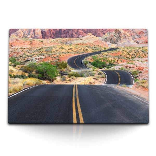 Paul Sinus Art 120x80cm Wandbild auf Leinwand Arizona USA Straße Steppe Berge Natur