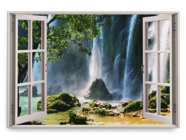 Wandbild 120x80cm Fensterbild Wasserfälle Vietnam Tropisch Grün Natur