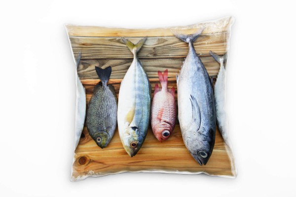 Paul Sinus Art Tiere, Fische, grau, silber, braun Deko Kissen 40x40cm für Couch Sofa Lounge Zierkissen