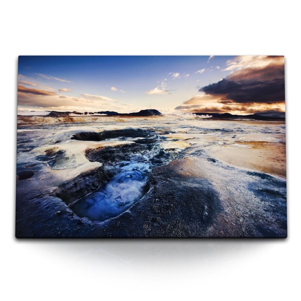 Paul Sinus Art 120x80cm Wandbild auf Leinwand Geothermale Landschaft Island Sonnenuntergang Wolken