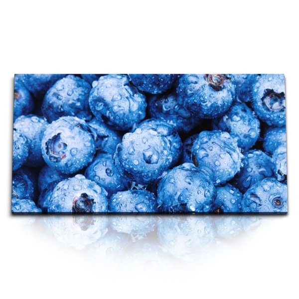 Paul Sinus Art Kunstdruck Bilder 120x60cm Blaubeeren Wassertropfen Blau Fotokunst Küche