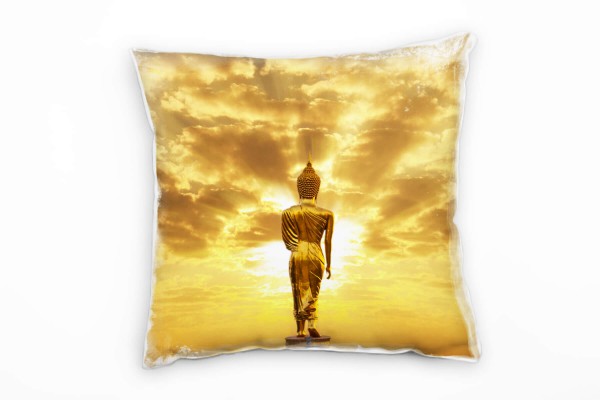 Paul Sinus Art Urban, Buddha Statur, Sonnenuntergang, gold Deko Kissen 40x40cm für Couch Sofa Lounge Zierkissen