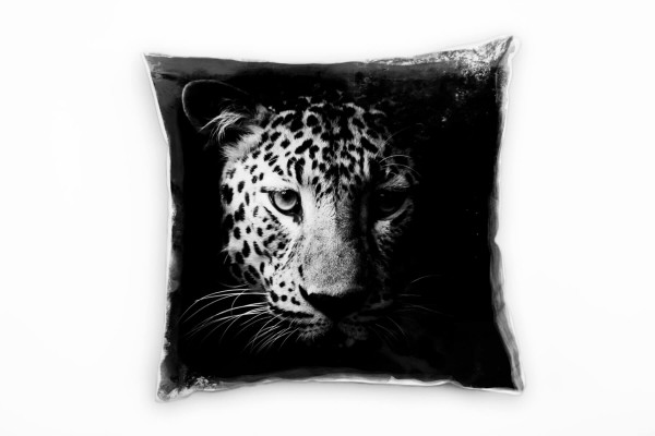 Paul Sinus Art Tiere, Leopard, grau, schwarz, Hochauflösend Deko Kissen 40x40cm für Couch Sofa Lounge Zierkissen