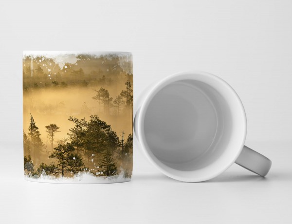 Paul Sinus Art Tasse Geschenk Naturfotografie – goldenes Morgenlicht über einem Wald