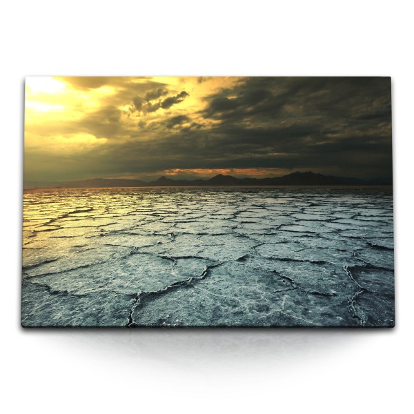 Paul Sinus Art 120x80cm Wandbild auf Leinwand Trockener See dunkler Himmel Horizont Wüste