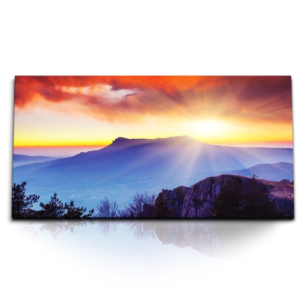 Paul Sinus Art Kunstdruck Bilder 120x60cm Abendrot Sonnenuntergang Berge Blau Natur