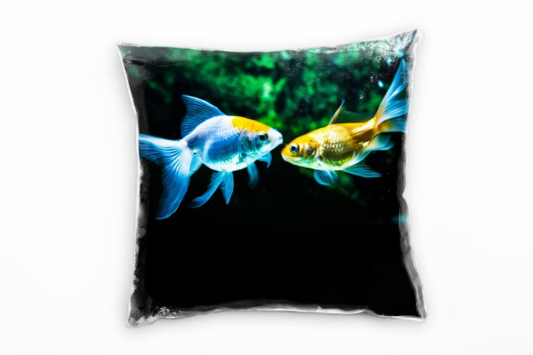 Paul Sinus Art Tiere, Fische, blau, gold, grün Deko Kissen 40x40cm für Couch Sofa Lounge Zierkissen