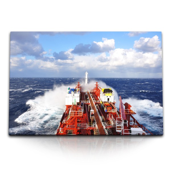 Paul Sinus Art 120x80cm Wandbild auf Leinwand Frachtschiff auf hoher See Schiff Meer Ozean Wellen