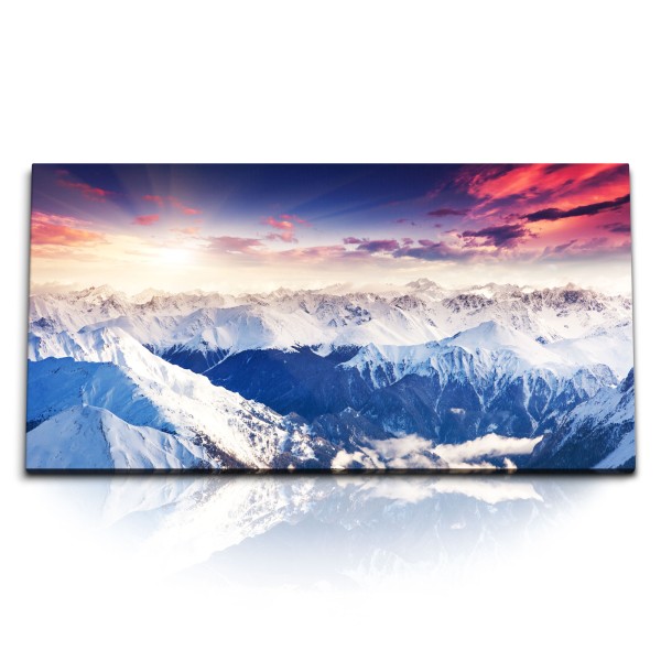 Paul Sinus Art Kunstdruck Bilder 120x60cm Gebirge Berge Schnee Gipfel Sonnenuntergang