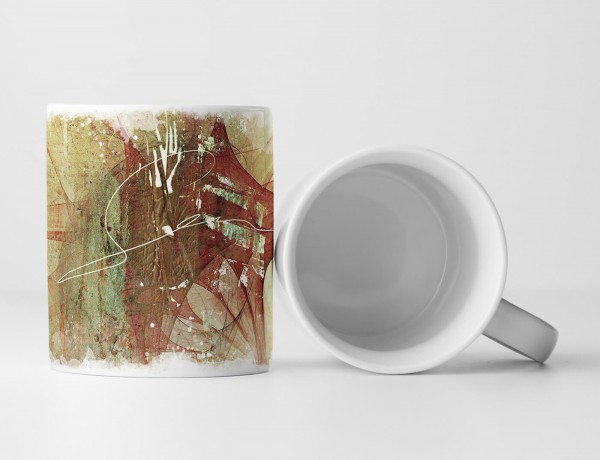 Paul Sinus Art Tasse Geschenk dunkel-khaki Hintergrund; dunkelrot, weiße Abstraktionen