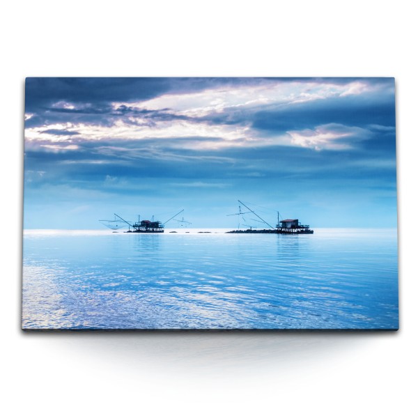 Paul Sinus Art 120x80cm Wandbild auf Leinwand Blaues Meer Horizont Himmel Ozean