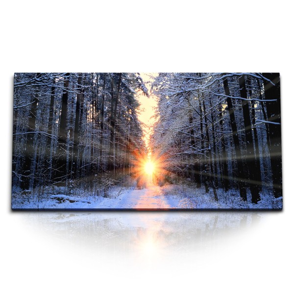 Paul Sinus Art Kunstdruck Bilder 120x60cm Wald Winter Schnee Sonnenuntergang Sonnenstrahlen