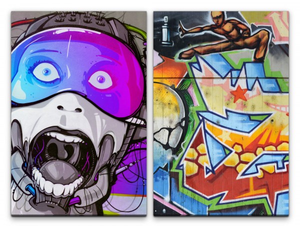 Paul Sinus Art 2 Bilder je 60x90cm Cyborg Street Art Graffiti Wand Bunt Hip Hop Sprayer