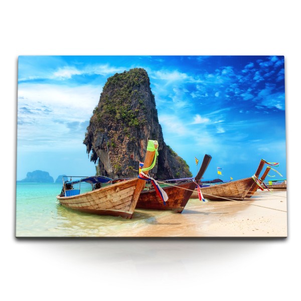 Paul Sinus Art 120x80cm Wandbild auf Leinwand Thailand Inseln Ozean Blau Sommer Felsen Natur