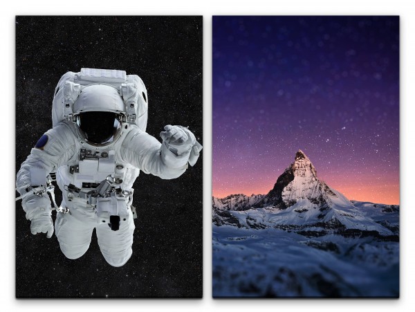 Paul Sinus Art 2 Bilder je 60x90cm Astronaut Matterhorn Weltall Berggipfel Sterne Nacht Nasa