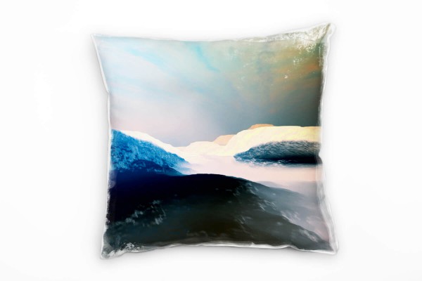 Paul Sinus Art Illustration, Berge, blau, weiß, grau Deko Kissen 40x40cm für Couch Sofa Lounge Zierkissen