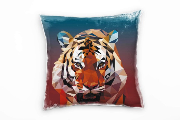 Paul Sinus Art Illustration, Tiger, Dreiecke, orange, grau Deko Kissen 40x40cm für Couch Sofa Lounge Zierkissen