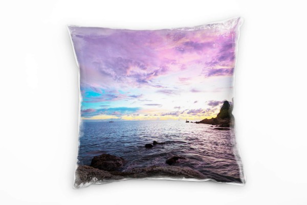 Paul Sinus Art Meer, Sonnenuntergang, Wald, Steine, bunt Deko Kissen 40x40cm für Couch Sofa Lounge Zierkissen