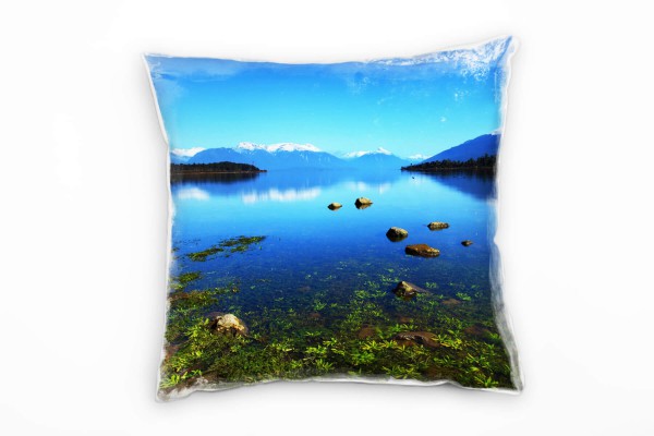 Paul Sinus Art Seen, blau, grün, Berge, Spiegelung, Wald Deko Kissen 40x40cm für Couch Sofa Lounge Zierkissen