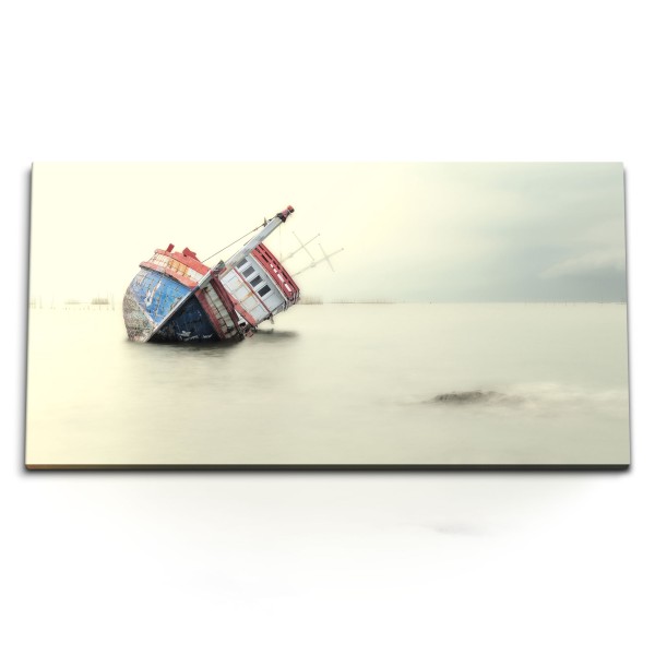 Paul Sinus Art Kunstdruck Bilder 120x60cm Schiffsfrack Ozean Meer Ebbe Horizont Hell