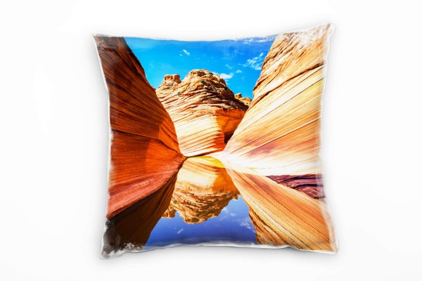 Paul Sinus Art Natur, orange, blau, Canyon, Sandstein, Spiegelung Deko Kissen 40x40cm für Couch Sofa Lounge Zierkis