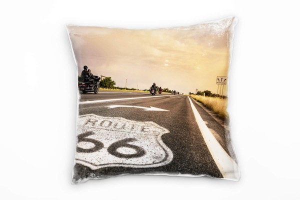 Paul Sinus Art Urban, Route 66, Straße, grau, orange Deko Kissen 40x40cm für Couch Sofa Lounge Zierkissen