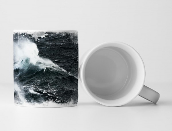 Paul Sinus Art Tasse Geschenk Landschaftsfotografie – Spitzende Wellen im Wind Schwarz Weiß