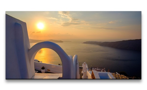 Paul Sinus Art Leinwandbild 120x60cm Santorini Mittelmeer Traumurlaub Sonnenuntergang Griechenland