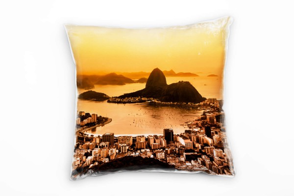 Paul Sinus Art Landschaften, Rio de Janeiro, Brasilien, orange Deko Kissen 40x40cm für Couch Sofa Lounge Zierkissen