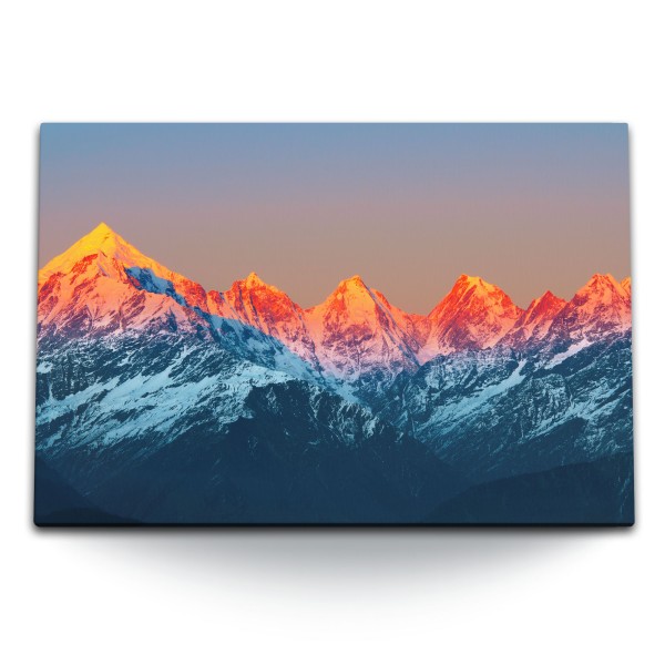 Paul Sinus Art 120x80cm Wandbild auf Leinwand Himalaya Indien Berge Gebirge Sonnenuntergang Gipfel