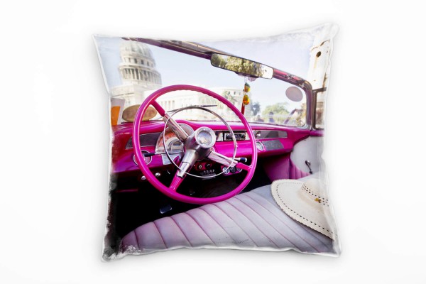 Paul Sinus Art Urban, altes Auto, Havanna, pink, beige Deko Kissen 40x40cm für Couch Sofa Lounge Zierkissen