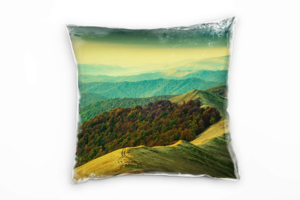 Paul Sinus Art Landschaft, Berge, Wald, grün, blau, braun Deko Kissen 40x40cm für Couch Sofa Lounge Zierkissen